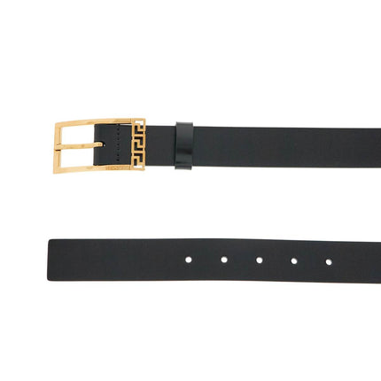 Versace black brushed calfskin belt 30 mm with geometric buckle