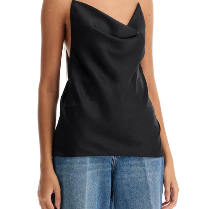 Y Project satin top with draped neckline and low