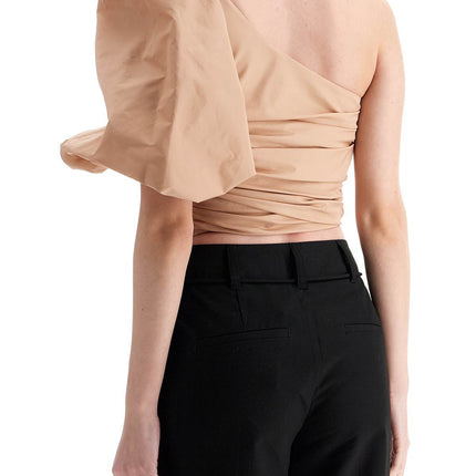 Pinko asymmetrical one-shoulder taffeta top in cameo pink