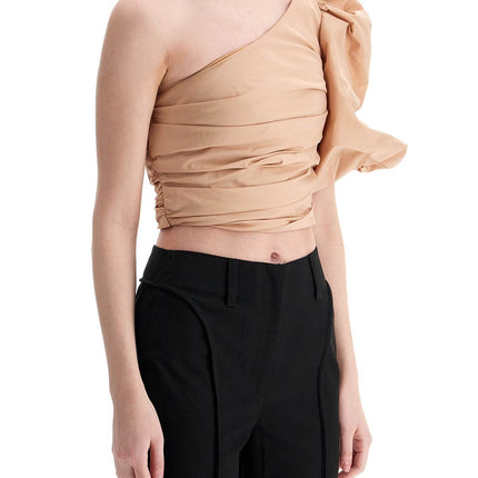 Pinko asymmetrical one-shoulder taffeta top in cameo pink