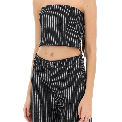 Rotate cropped top with sequined stripes