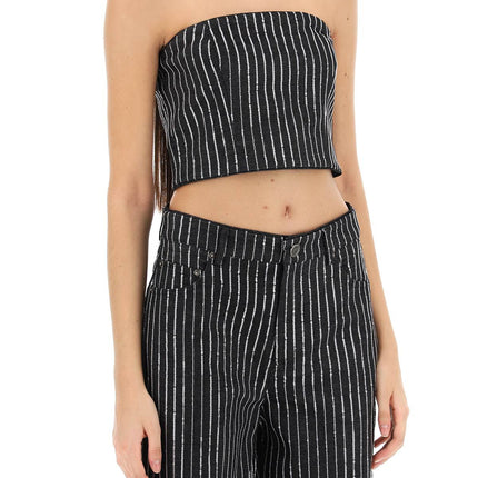 Rotate cropped top with sequined stripes