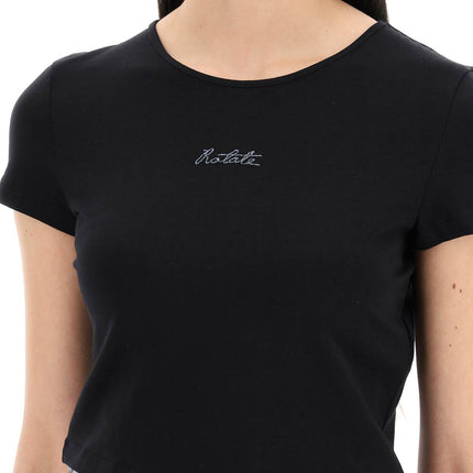 Rotate cropped t-shirt with embroidered lurex logo