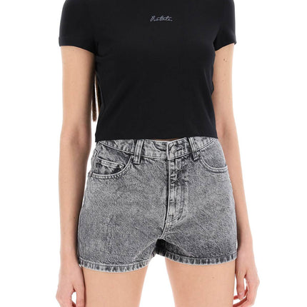 Rotate cropped t-shirt with embroidered lurex logo