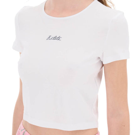 Rotate cropped t-shirt with embroidered lurex logo