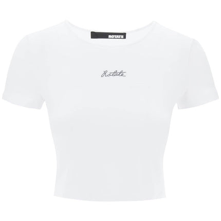 Rotate cropped t-shirt with embroidered lurex logo