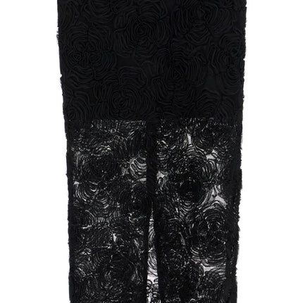 Rotate black recycled polyester floral mesh pencil skirt