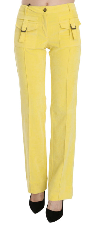 Pantalon de taille moyenne en velours en velours jaune chic