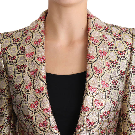 Chaqueta blazer de lentejuelas florales de oro brillante