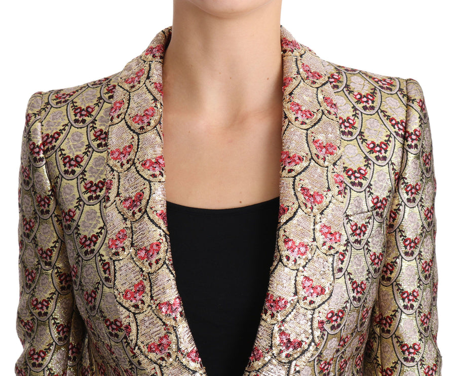 Chaqueta blazer de lentejuelas florales de oro brillante