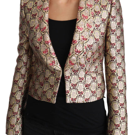 Chaqueta blazer de lentejuelas florales de oro brillante