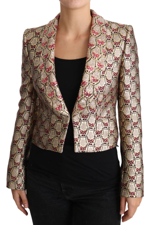 Chaqueta blazer de lentejuelas florales de oro brillante