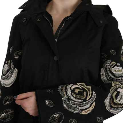 Elegante chaqueta de parka de cuentas negras para mujeres