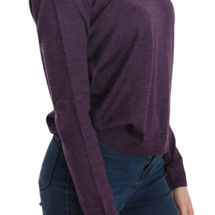 Elegant Purple V-Neck Wool Blouse