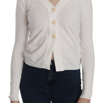 Elegante blusa blanca de cárdigan corta en V corta