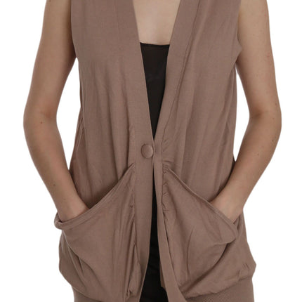 Giurre cardigan in cotone senza maniche chic - marrone elegante