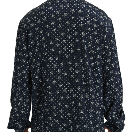 Silken Elegance: Blue Skull Print Lounge Shirt