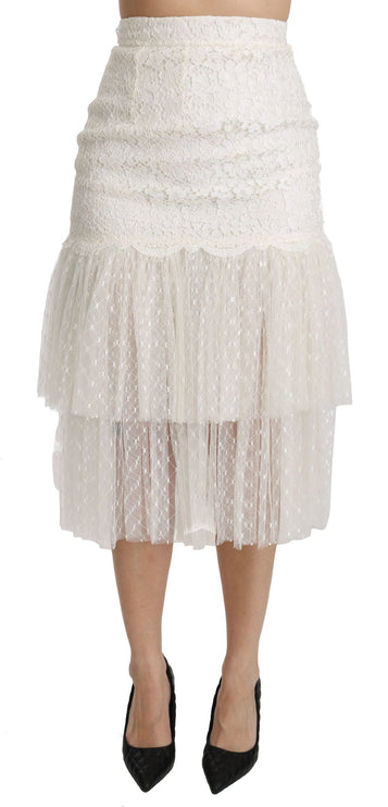 Elegante witte kant met hoge taille rok