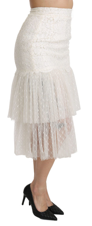 Elegante witte kant met hoge taille rok