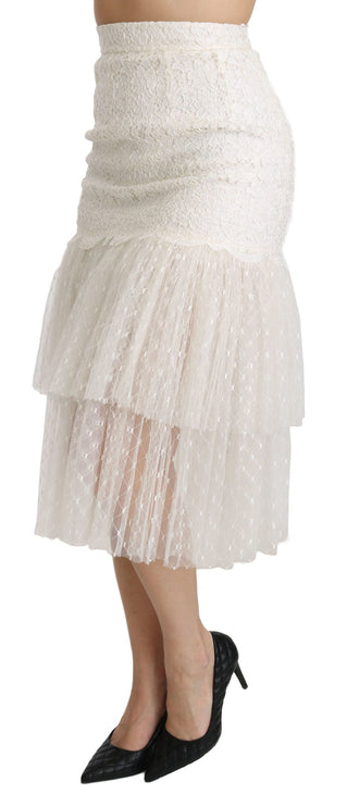 Elegante witte kant met hoge taille rok