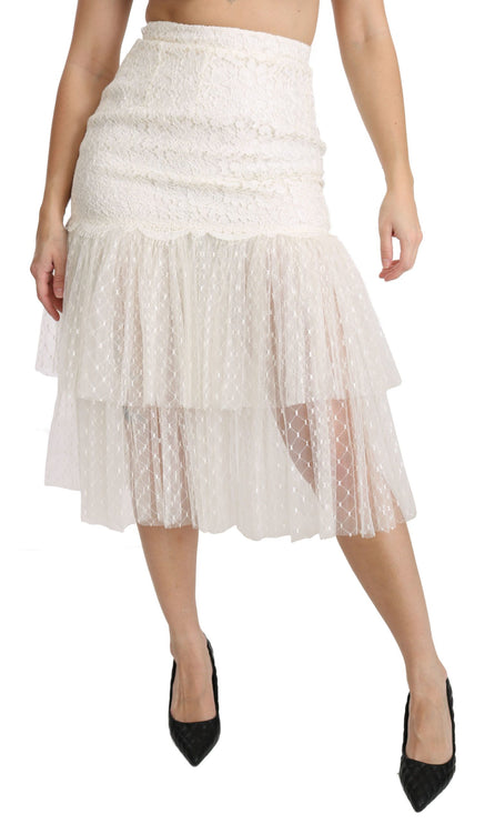 Elegante witte kant met hoge taille rok