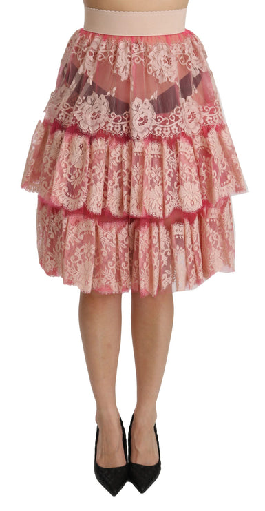 Elegante roze kant met hoge taille rok