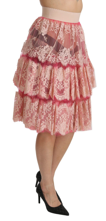 Elegante roze kant met hoge taille rok