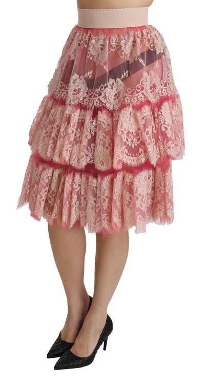 Elegante roze kant met hoge taille rok