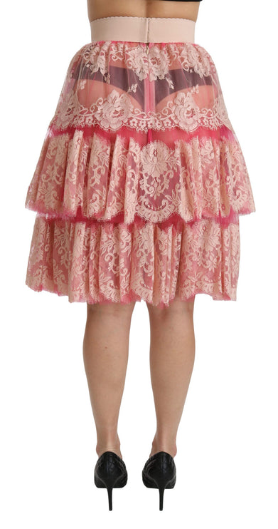 Elegante roze kant met hoge taille rok