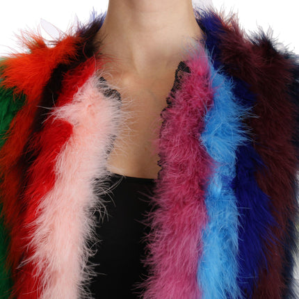 Elegant Multicolor Feather Long Coat Jacket