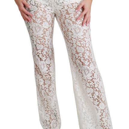 Eleganti pantaloni a vita alta in pizzo bianco