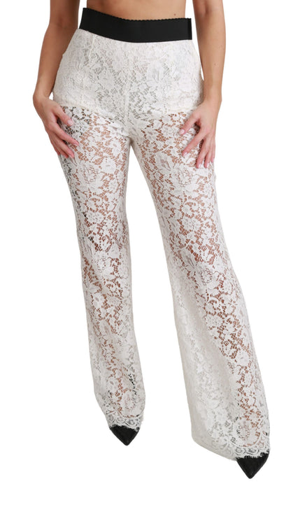 Eleganti pantaloni a vita alta in pizzo bianco