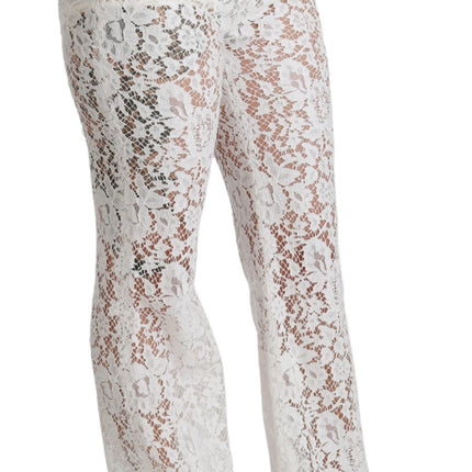 Eleganti pantaloni a vita alta in pizzo bianco