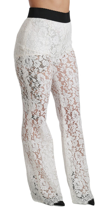 Eleganti pantaloni a vita alta in pizzo bianco