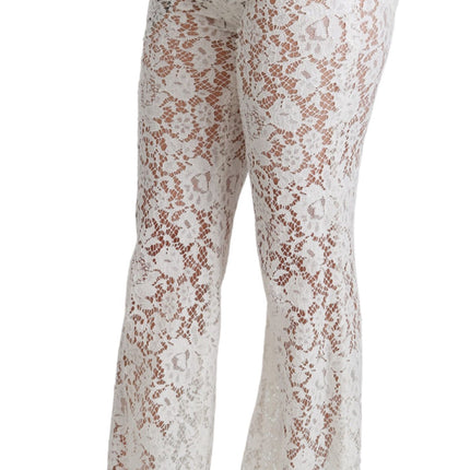 Eleganti pantaloni a vita alta in pizzo bianco