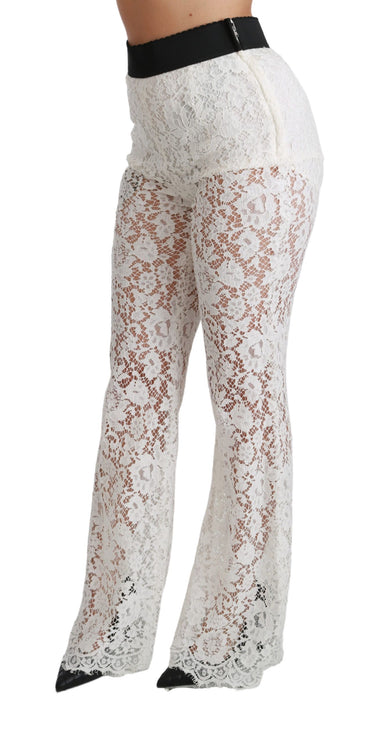 Eleganti pantaloni a vita alta in pizzo bianco