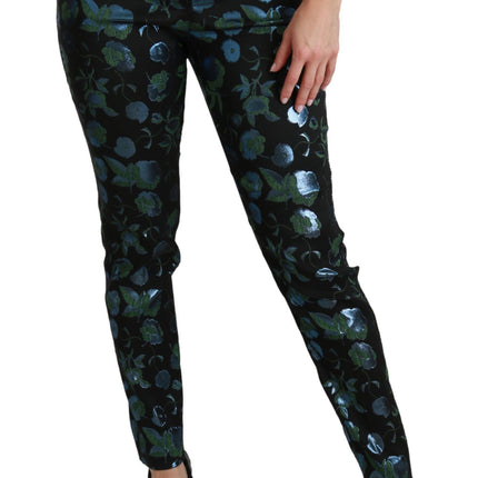 Pantalon skinny à taille haute florale