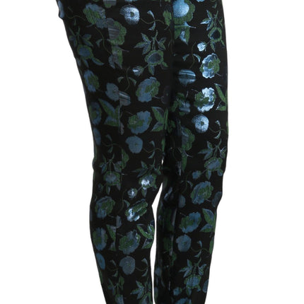 Pantalon skinny à taille haute florale