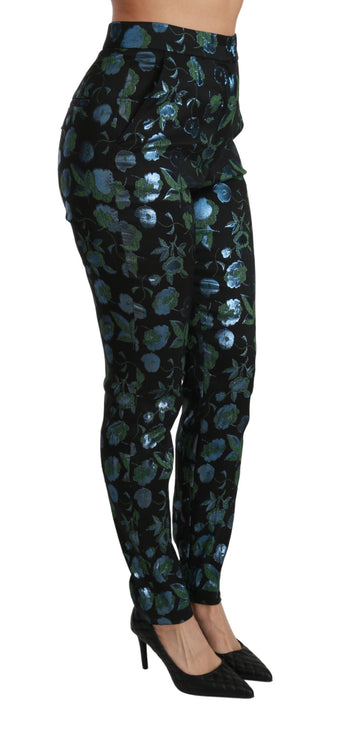 Pantalon skinny à taille haute florale