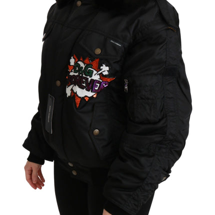 Elegant Black Bomber Jacket with Detachable Features