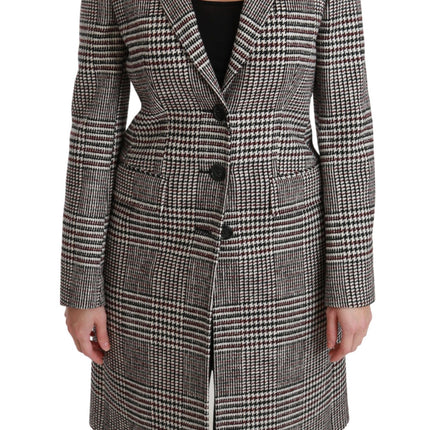 Elegant Multicolor Checked Knee-Length Jacket Coat