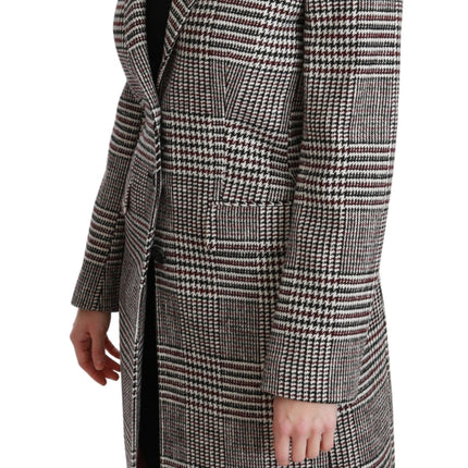 Elegant Multicolor Checked Knee-Length Jacket Coat