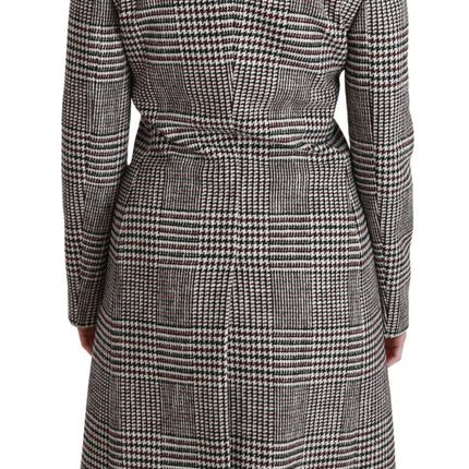 Elegant Multicolor Checked Knee-Length Jacket Coat