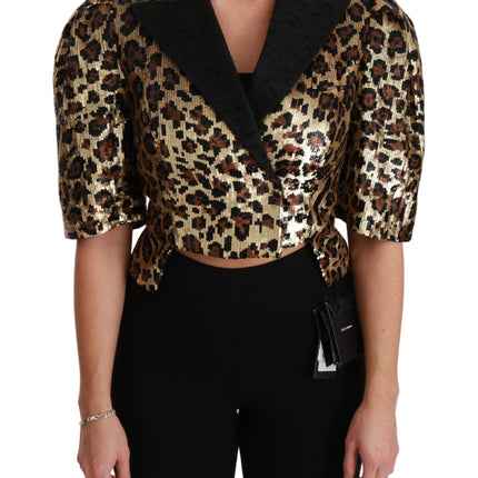 Blazer de manga corta de estampado de leopardo dorado