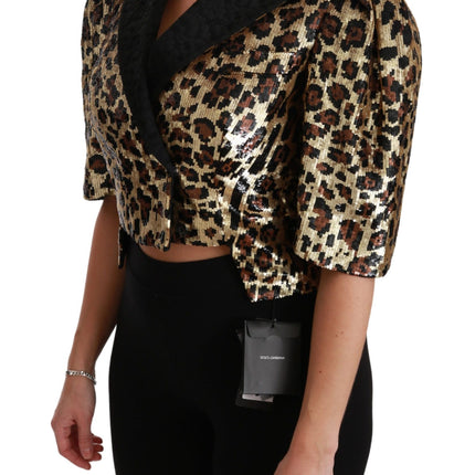 Blazer de manga corta de estampado de leopardo dorado