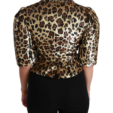 Blazer de manga corta de estampado de leopardo dorado