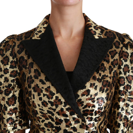 Blazer de manga corta de estampado de leopardo dorado