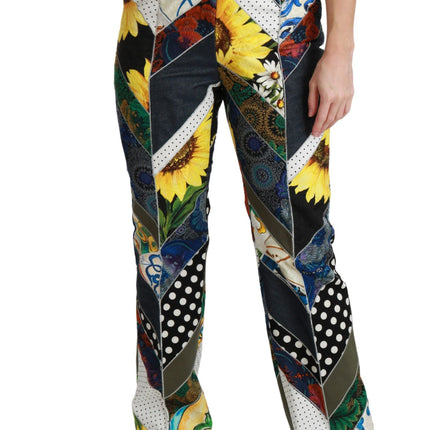 Élégant pantalon droit multicolore à taille haute