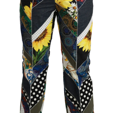 Élégant pantalon droit multicolore à taille haute