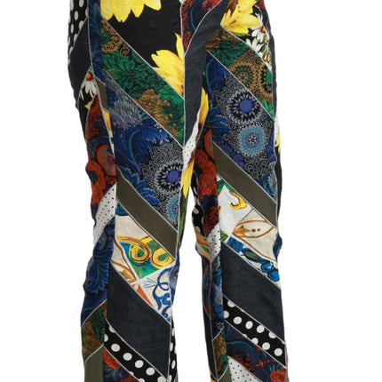 Élégant pantalon droit multicolore à taille haute